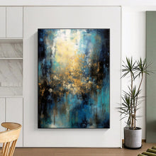 Load image into Gallery viewer, Oversized Blue - Gold Light Burst Art for Living Room & Creative Studio LargeART0451
