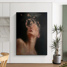 Load image into Gallery viewer, “Fragmented Portrait” ,Dark background with a partially obscured figure, using textured, swirling brushstrokes in skin tones. DTP315