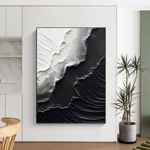 Load image into Gallery viewer, “Black & White Textured Layers” - Minimalist Impasto Art on Canvas DKH1475