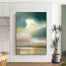 Load image into Gallery viewer, “Softly Painted Sky and Water Horizon” - Muted Blue, Pink Landscape Art on Canvas DKH1357