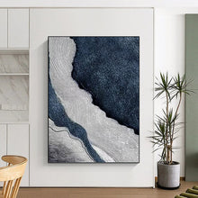 Load image into Gallery viewer, “Blue and White Wavy Abstract” - Modern Abstract Art on Canvas DKH1536