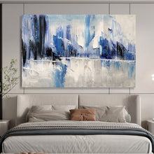 Load image into Gallery viewer, Hand - painted Blue and White Abstract Mountains Acrylic Art for Serene Living Room Walls LargeART1731