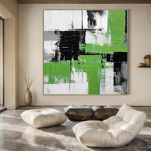Load image into Gallery viewer, Grand Hand - painted Green & Gray Abstract Clash Acrylic Art for Modern - Minimalist Hallways LargeART0181