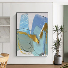 Load image into Gallery viewer, Oversized Blue - Gold Abstract Art for Coastal Bedroom & Chic Lounge LargeART0499
