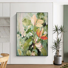 Load image into Gallery viewer, Green and Beige Floral Abstract Painting, Ideal for Botanical Living Room & Relaxing Bedroom LargeART1873
