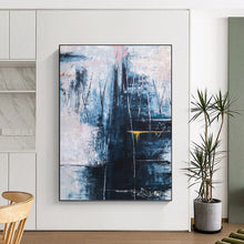 Load image into Gallery viewer, “Moody Blue Abstraction” - Blue, Grey, Pink, Yellow Abstract Art on Canvas DKH1111