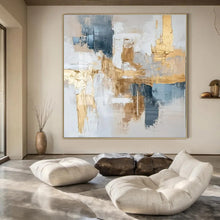 Load image into Gallery viewer, Blue, Gold & White Abstract Canvas Painting, Perfect for Contemporary Living Room & High - End Office LargeART1269