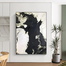 Load image into Gallery viewer, “Black - White Textured Contrast” Abstract Painting on Canvas, Industrial Living Room Decor DKH1047