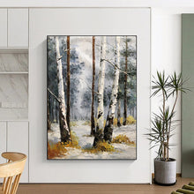 Load image into Gallery viewer, “Winter Birch Forest Scene” - Grey, White, Brown Landscape Art on Canvas DKH1276
