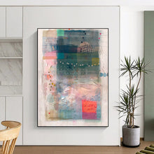 Load image into Gallery viewer, Blue and Pink Collage Abstract Painting, Suited for Coastal Bedroom & Art - Inspired Library LargeART1858