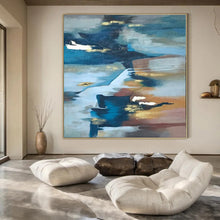Load image into Gallery viewer, Blue - Gold Abstract Waterscape Acrylic Art, Suited for Home Office & Spa LargeART1006