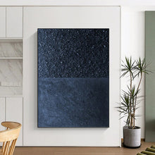 Load image into Gallery viewer, “Two - Tone Black and Blue Textured Art” - Black, Blue Abstract Art on Canvas DKH1247