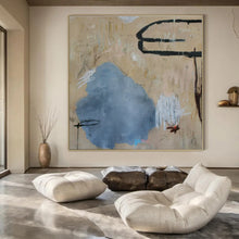 Load image into Gallery viewer, Beige & Blue Abstract Painting, Ideal for Minimalist Living Room & Neutral - Toned Office LargeART1414
