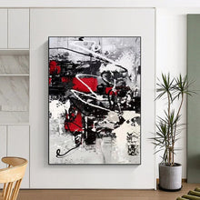 Load image into Gallery viewer, “Vibrant Chaos” – Splashes of red, black, white, and gray, energetic abstract forms DTP383