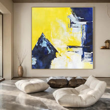 Load image into Gallery viewer, Oversized Hand - painted Bold Yellow and Blue Shapes Acrylic Art for Modern - Chic Home Offices LargeART0215