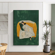 Load image into Gallery viewer, Green - Orange Abstract Intimate Scene Art, Ideal for Romantic Living Room & Loving Bedroom LargeART2050