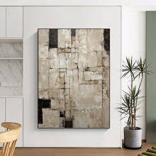 Load image into Gallery viewer, “Neutral Grid Abstract” - Beige, Grey, Black Abstract Art on Canvas DKH1315