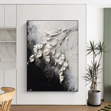 Load image into Gallery viewer, 3D White Flowers on Black Acrylic Art - Great for Romantic Bedroom & Elegant Bathroom LargeART0580