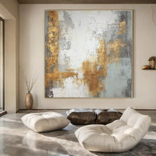 Load image into Gallery viewer, Gray, Gold & White Abstract Canvas Painting, Suited for Minimalist Bedroom & Sophisticated Lounge LargeART1270
