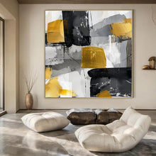 Load image into Gallery viewer, Black, White & Gold Abstract Canvas Painting, Perfect for Luxury Penthouse Living Room & High - End Art Gallery LargeART1279
