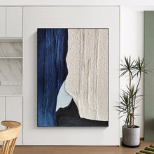 Load image into Gallery viewer, “Blue, White and Black Textured Abstract” - Minimalist Abstract Art on Canvas DKH1547