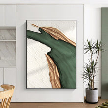 Load image into Gallery viewer, “Green & Gold Fluid Shapes” - Luxe Abstract Art on Canvas DKH1507
