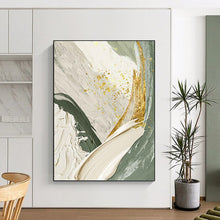 Load image into Gallery viewer, “Green & Gold Abstract Swirls” - Luxe Abstract Art on Canvas DKH1495