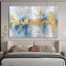 Load image into Gallery viewer, Cool - Toned Blue and Gold Abstract Layers Abstract acrylic painting DLZ046
