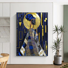 Load image into Gallery viewer, “Blue, Gold and Patterned Figure” - Afro - Centric Abstract Art on Canvas DKH1624