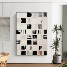 Load image into Gallery viewer, “Black and White Square Abstraction” - Black, White Abstract Art on Canvas DKH1133