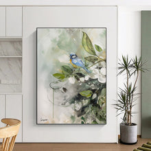 Load image into Gallery viewer, “Blue Bird and Blooms” - Nature - Inspired Bird and Flower Art, Abstract Painting on Canvas DKH1085