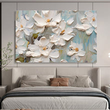 Load image into Gallery viewer, White Floral Textured Abstract Painting on Canvas - “Pure Blossoms” DKH686