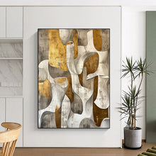 Load image into Gallery viewer, “Gold, Grey and White Abstract Forms” - Modern Abstract Acrylic, Ideal for Luxury Living Room and Corporate Office DTP011