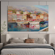 Load image into Gallery viewer, Hand - painted Large - sized Coastal Town Harbor Acrylic Art for Nautical - Themed Living Rooms LargeART1800
