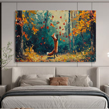 Load image into Gallery viewer, Autumn Fox in Forest Abstract Painting on Canvas - “Fall Play” DKH701