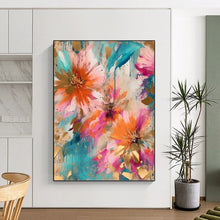 Load image into Gallery viewer, “Teal and Gold Floral Abstract” - Luxe Floral Art on Canvas DKH1598