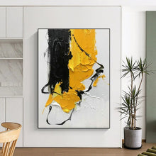 Load image into Gallery viewer, Black, Yellow, and White Textured Strokes Acrylic Art - Great for Modernist Kitchen & Eclectic Bedroom LargeART0606