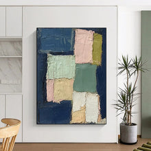 Load image into Gallery viewer, “Pastel Blocks on Navy” - Minimalist Abstract Acrylic, Ideal for Scandinavian - Style Home and Art Gallery DTP013