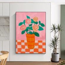 Load image into Gallery viewer, Cheerful Abstract Floral Art, Soft Pink & Bright Orange for Whimsical Kitchen & Bohemian Dining Room LargeART2258