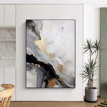 Load image into Gallery viewer, Gold & Gray Abstract Fluid Painting, Ideal for Luxe Living Room & Sophisticated Office LargeART2065