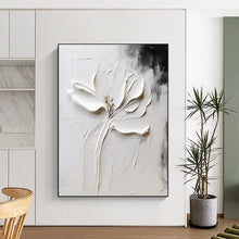 Load image into Gallery viewer, Impasto Abstract Flower Art, Textured White - Toned Painting for Botanical - Themed Bathroom & Calming Yoga Studio LargeART2217