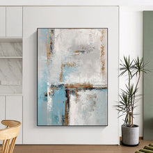 Load image into Gallery viewer, Large - Format Light Blue - Gray Gold Abstract Acrylic Art for Bedroom & Hotel Suite LargeART0375