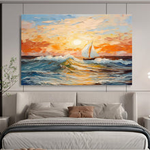 Load image into Gallery viewer, Colorful Sailboat Seascape Abstract Painting on Canvas - “Sailing into Sunset” DKH625