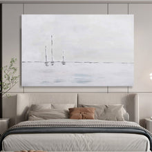 Load image into Gallery viewer, “Minimalist Sailboats on White” - Subtle Abstract Acrylic, Ideal for Minimalist Bedroom and Home Office DLZ261