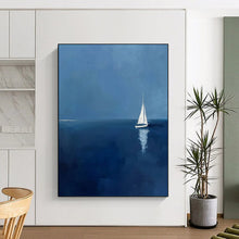 Load image into Gallery viewer, Minimalist Seascape Art, Blue - Toned Calming Painting for Coastal Bedroom & Relaxation Nook LargeART2230