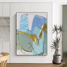 Load image into Gallery viewer, Large - Scale Blue - Gold Geometric Abstract Art - Ideal for Luxury Bedroom & Upscale Hotel Lobby LargeART0796
