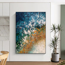 Load image into Gallery viewer, Hand - painted Generous - sized Blue and Orange Textured Abstract Acrylic Art for Modern Showrooms LargeART0010
