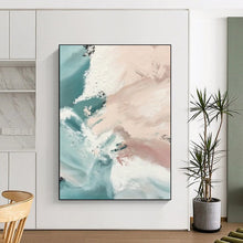 Load image into Gallery viewer, “Blush & Teal Abstract Flow” – Softly Textured Acrylic Painting with Calming Tones DTP277