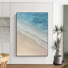 Load image into Gallery viewer, “Aerial Beach Waves” ,Soft blues and whites for ocean waves, beige for sand, in an aerial view. DTP314