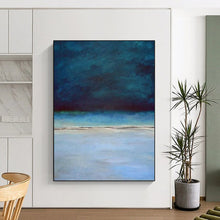 Load image into Gallery viewer, “Deep Blue Horizon” Abstract Seaside Painting on Canvas, Calming Coastal Art DKH938